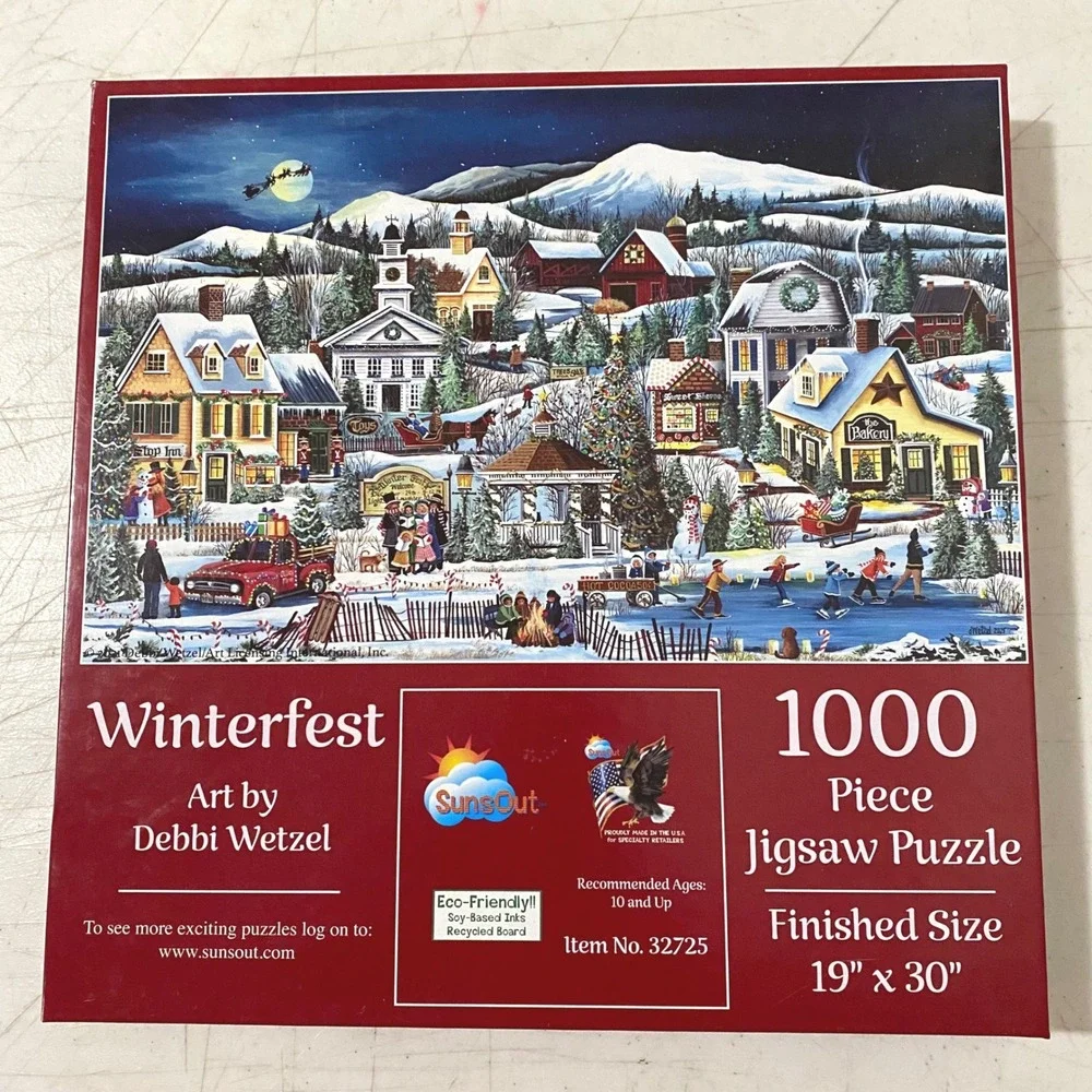 SunsOut 1000 Piece Puzzle Lot of 2 Grandma's Cupboard Winterfest Eco‎ Friendly